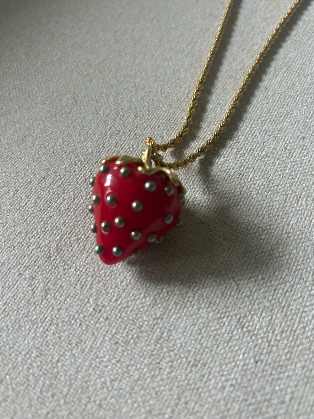 Kenneth Jay Lane Gold-Tone Chain with Red Strawberry Pendant - Picture 4 of 7